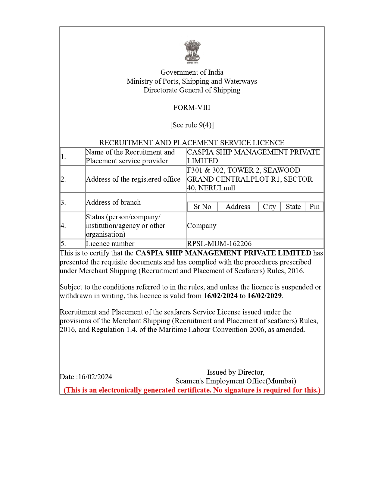 RPSL CERTIFICATE