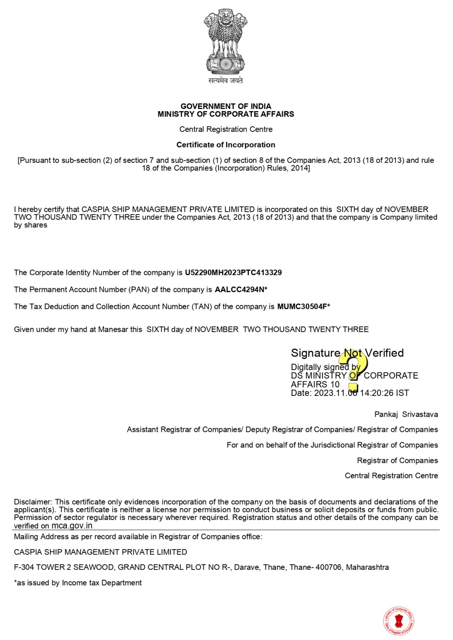 CERTIFICATE OF INCORPORATION